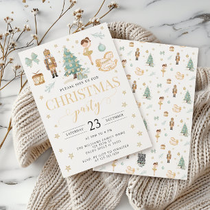 Teal Gold Nutcracker Ballet Christmas party Holiday Card