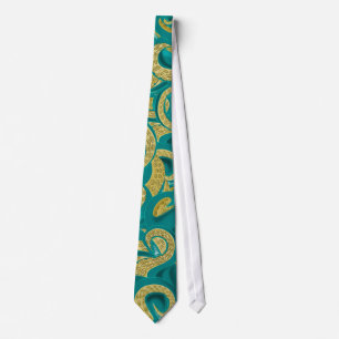 Teal Gold Octopus Neck Tie