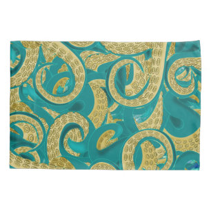 Teal Gold Octopus Pillow Case