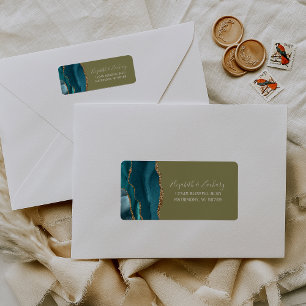 Teal Gold Olive Green Wedding Return Address