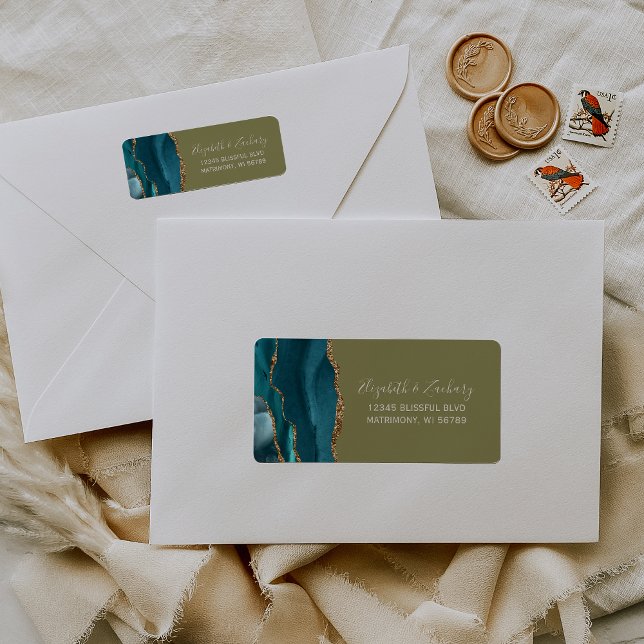 Teal Gold Olive Green Wedding Return Address (Creator Uploaded)