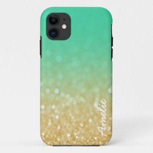 Teal Gold Ombre Glitter Personalised Name Iphone 5 iPhone 11 Case