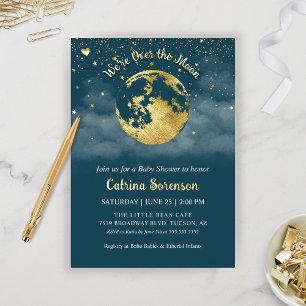 Teal Gold Over the Moon Baby Shower