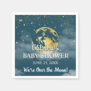 Teal Gold Over the Moon Baby Shower Napkin