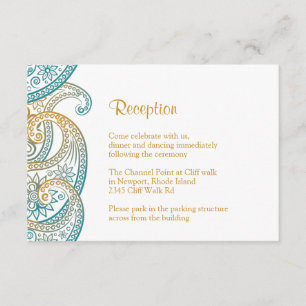 Teal & Gold Paisley Reception, Indian Wedding Enclosure Card