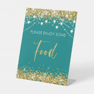 Teal Gold Party Food Sign Decor