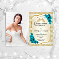 Teal Gold Photo Elegant Quinceanera