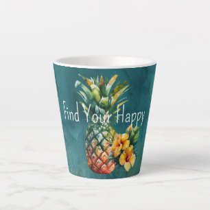 Teal Gold Pineapple Hibiscus Tropical Flowers  Latte Mug