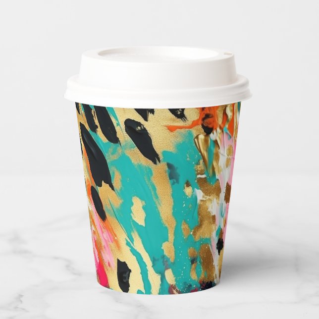 Teal gold Pink Leopard Paint Paper Cups (Front)