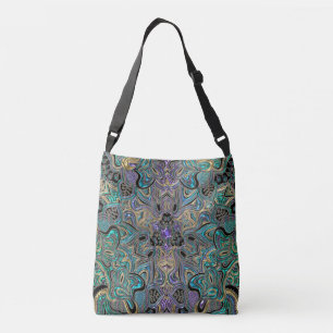 Teal Gold Purple Black Mandala Crossbody Bag