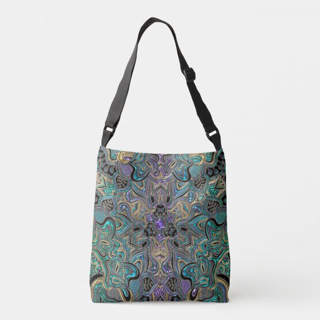 Teal Gold Purple Black Mandala Crossbody Bag (Back)