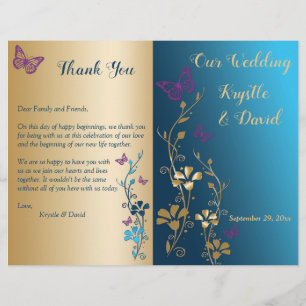 Teal Gold Purple Floral Bi-Fold Wedding Program