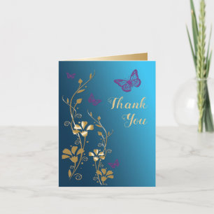 Teal Gold Purple Floral Thank You Card