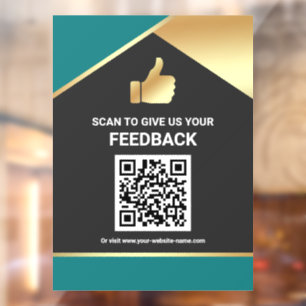 Teal Gold QR Code Customer Feedback Review Window Cling