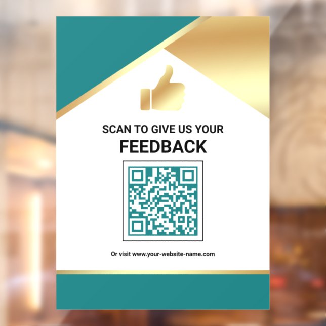 Teal Gold QR Code Customer Feedback Review Window Cling (Sheet 2)