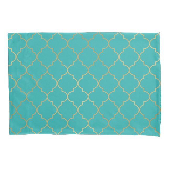 Teal & Gold Quatrefoil Pattern Pillowcase (Front)