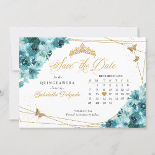 Teal & Gold Quinceañera Save The Date Invitation