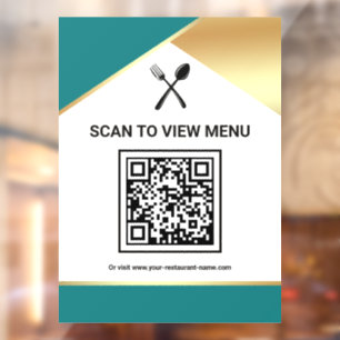 Teal Gold Restaurant Digital QR Code Menu Window Cling