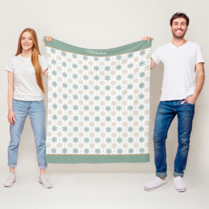 Teal Gold Snowflake Pattern Fleece Blanket