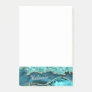 Teal Gold Sparkly Post-it® Notes Gift Custom Name