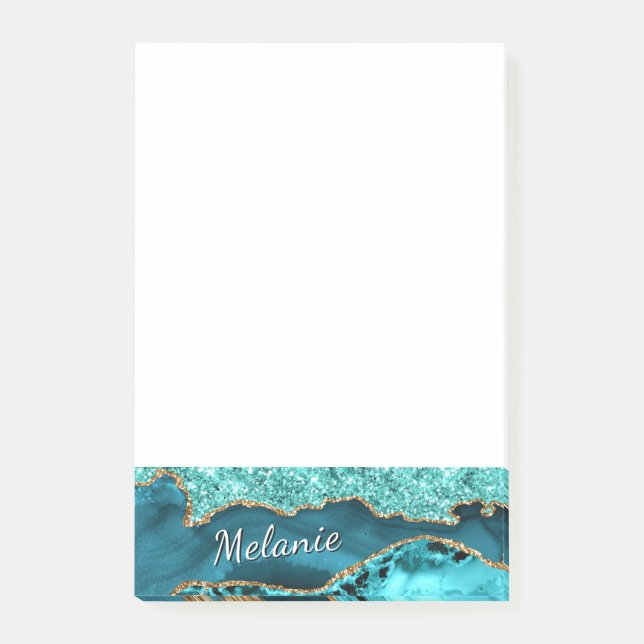 Teal Gold Sparkly Post-it® Notes Gift Custom Name (Front)