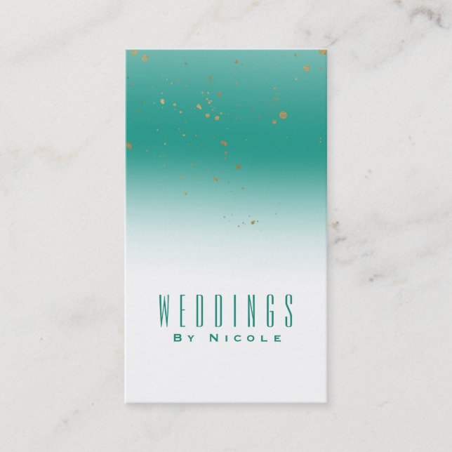 Teal & Gold Splatter Modern Glam Chic Glamour Business Card (Front)