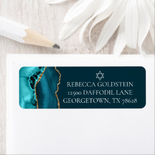 Teal Gold Star of David Jewish Return Address