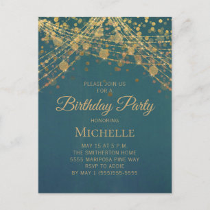 Teal Gold String Lights Any Age Women's Birthday I Postcard