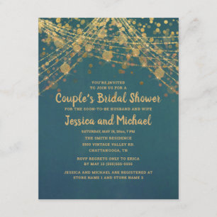 Teal Gold String Lights Couple's Bridal Shower Invitation