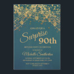 Teal Gold String Lights Surprise 90th Birthday Invitation<br><div class="desc">90th birthday party invitation for women with glittering gold string lights and sparkling bokeh on a bold teal background. Text,  fonts and wording are completely customisable.  So design your invitations can be designed for any age.  Contact us for help with customisation or matching products.</div>