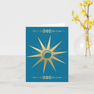 Teal Gold Sun moon Wicca Card