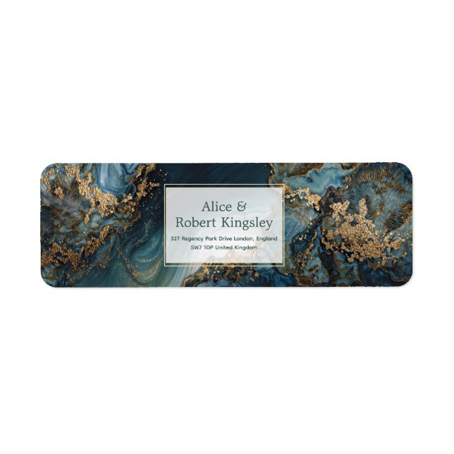 Teal Gold Sunburst Marble Return Address (Front)