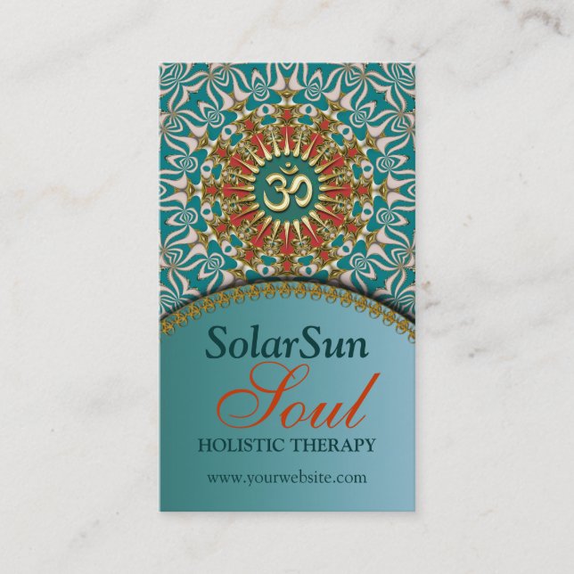 Teal  & Gold Sunshine Yoga New Age Business Cards (Front)