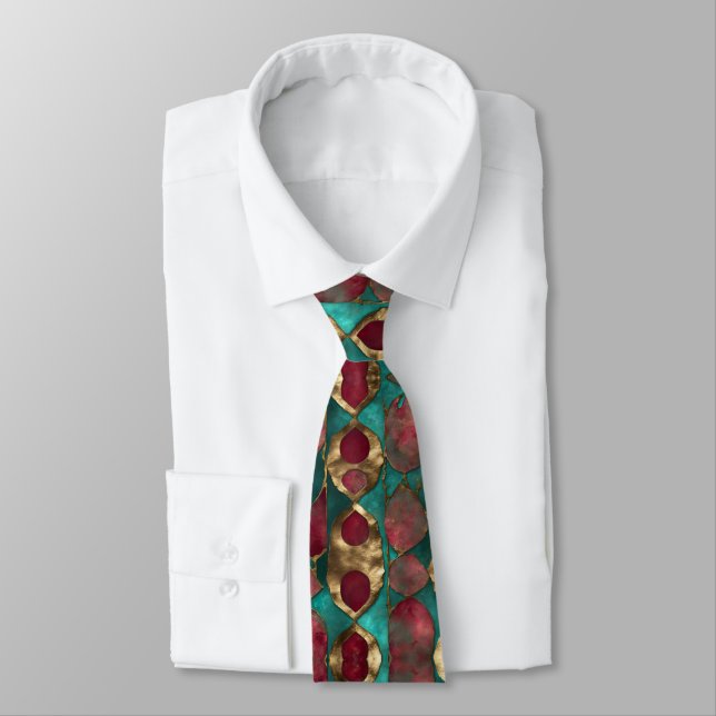 Teal Gold Swirl with Florals Tie (Tied)