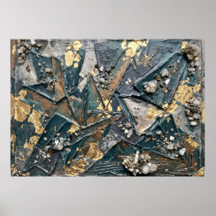 Teal Gold Textured Abstract Poster