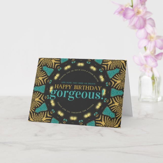 Teal Gold Tribal Happy Birthday Gorgeous Card (Orchid)