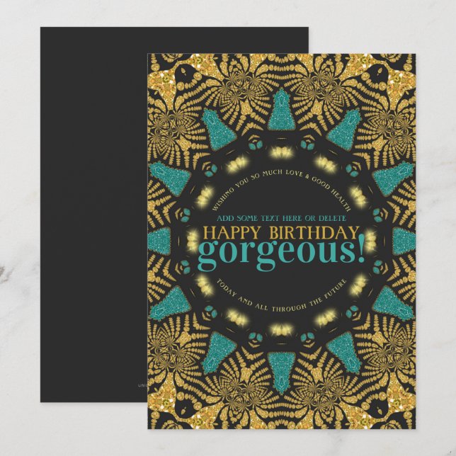 Teal Gold Tribal Happy Birthday Gorgeous v2  Card (Front/Back)