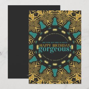 Teal Gold Tribal Happy Birthday Gorgeous v2  Card
