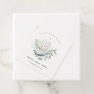 Teal Gold Underwater Floral Fish Any Age Birthday Favour Tags
