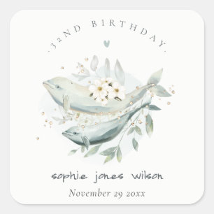Teal Gold Underwater Floral Fish Any Age Birthday Square Sticker