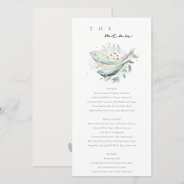 Teal Gold Underwater Floral Fish Wedding Menu Card (Front/Back)