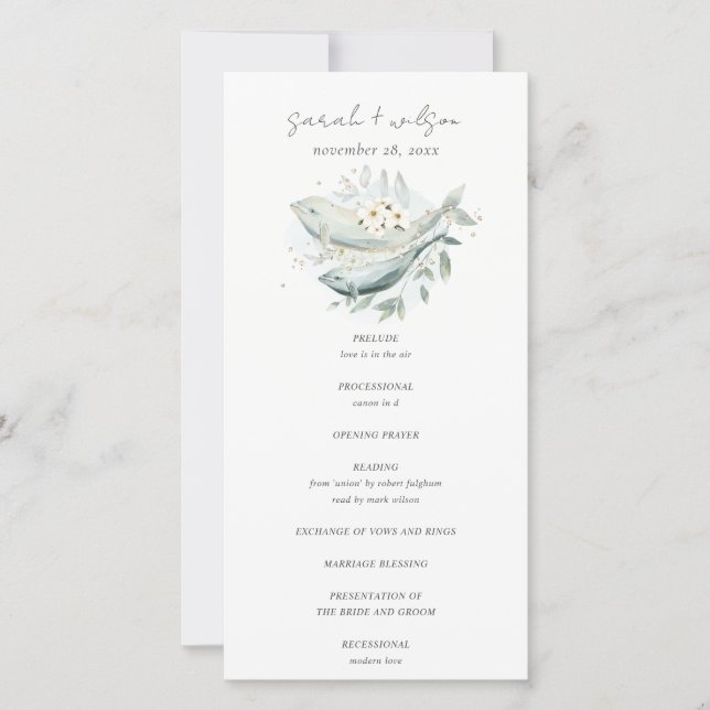 Teal Gold Underwater Floral Fish Wedding Program Thank You Card (Front)