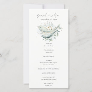 Teal Gold Underwater Floral Fish Wedding Program Thank You Card