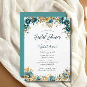 Teal Gold Watercolor Floral Bridal Shower Invitation