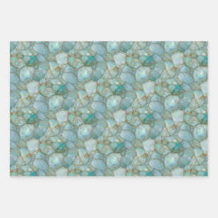 Teal Gold Watercolor Mosaic Furniture Decoupage  Wrapping Paper Sheet