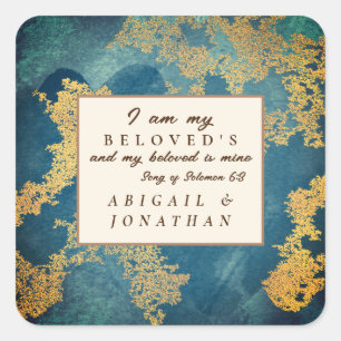 Teal Gold Watercolor Song of Solomon Bible Verse  Square Sticker