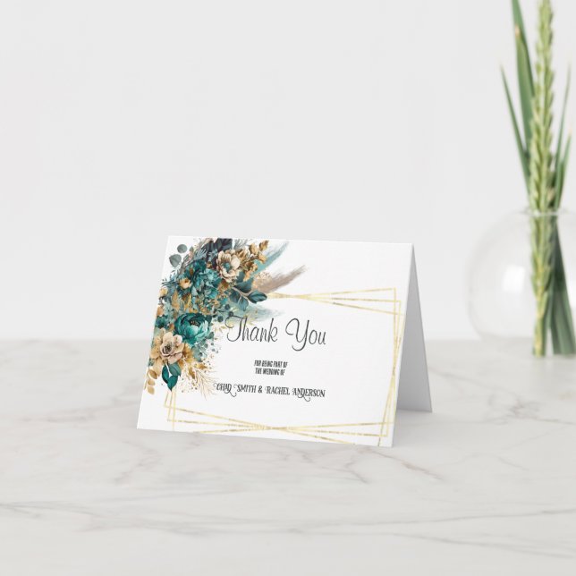 Teal & Gold Wedding Thank You Card (Front)