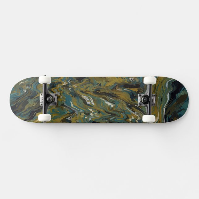 Teal, Gold, White and Black Oils  Skateboard (Horz)