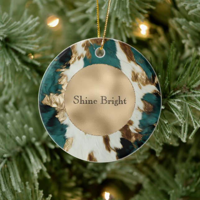 Teal Gold White Cowhide Ceramic Tree Decoration (Tree)