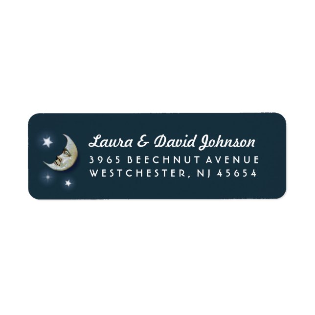 Teal Gold & White Moon & Stars Address Label (Front)